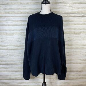 Vintage Perry Ellis Blue Ribbed Color Block Knit Cotton Sweater